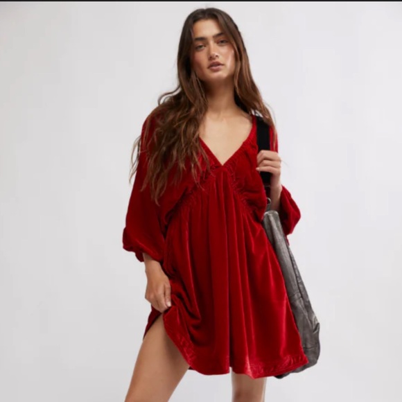 Free People Dresses & Skirts - NEW Free people Portia mini dress red velvet small